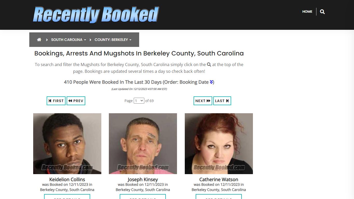 Bookings, Arrests and Mugshots in Berkeley County, South Carolina